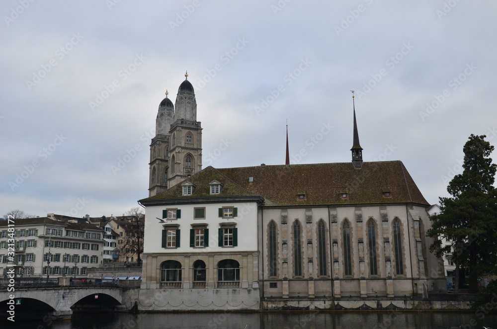 Zurich is Switzerland's largest city. Wasserkirche is a church on an island that was later connected to the beach. Built in late gothic style.