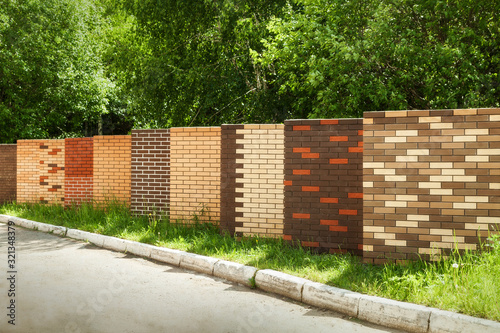 Brickwork variants exposed outdoors. Examples of a bricklaying.