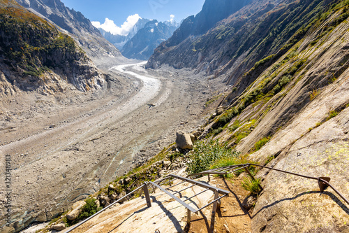 Mer de Glace glacier ladder, Chamonix, France Alps.