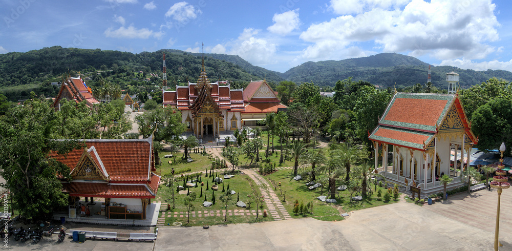 Panoramic view of Wat Chalong temple complex. Phuket, Thailand