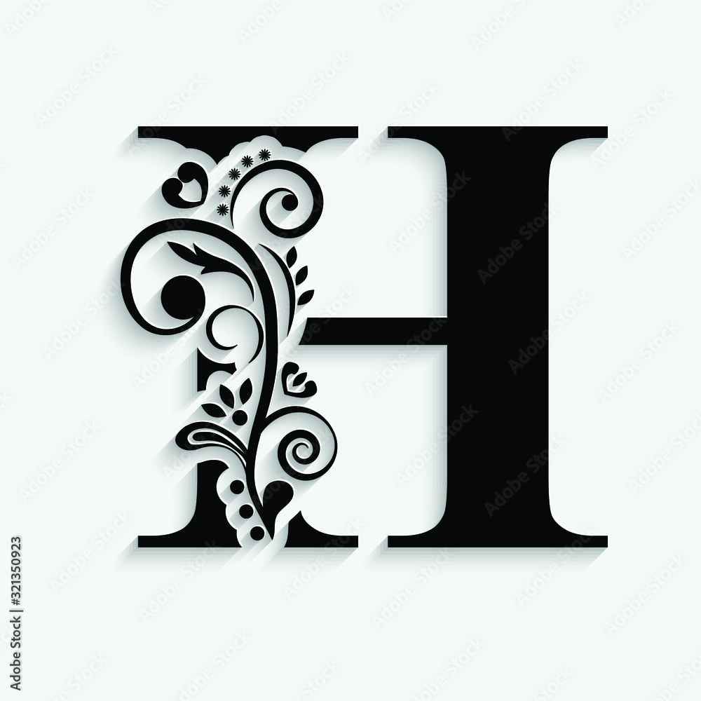 letter H. Black flower alphabet. Beautiful capital letters with ...