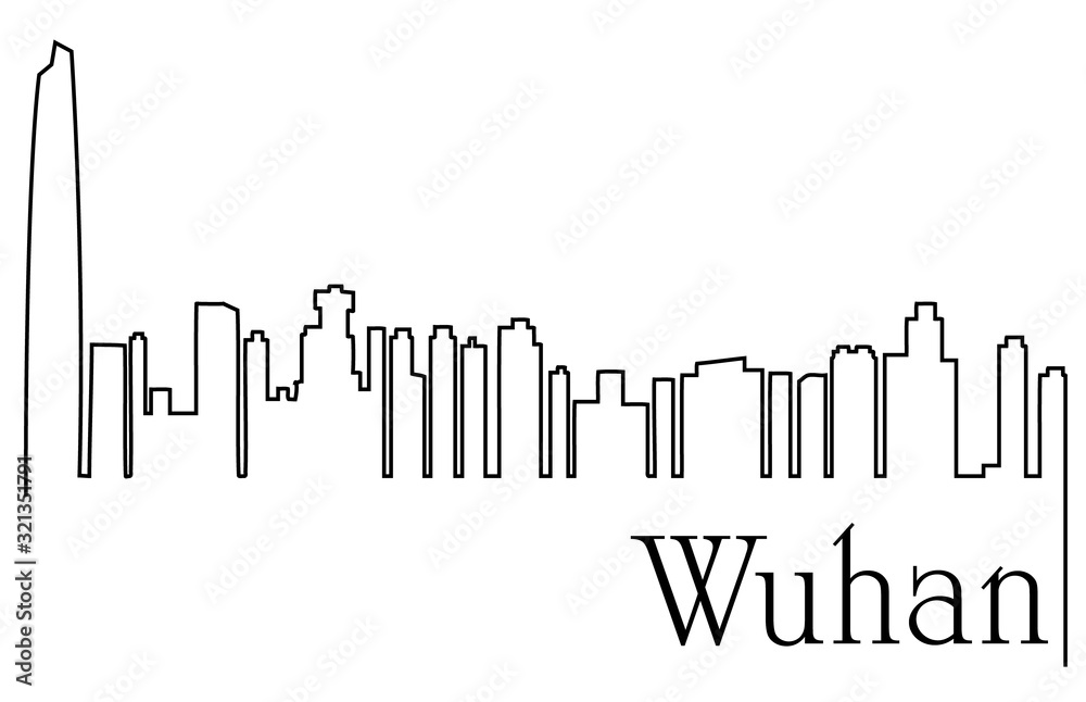 Wuhan city one line drawing abstract background with  metropolis cityscape
