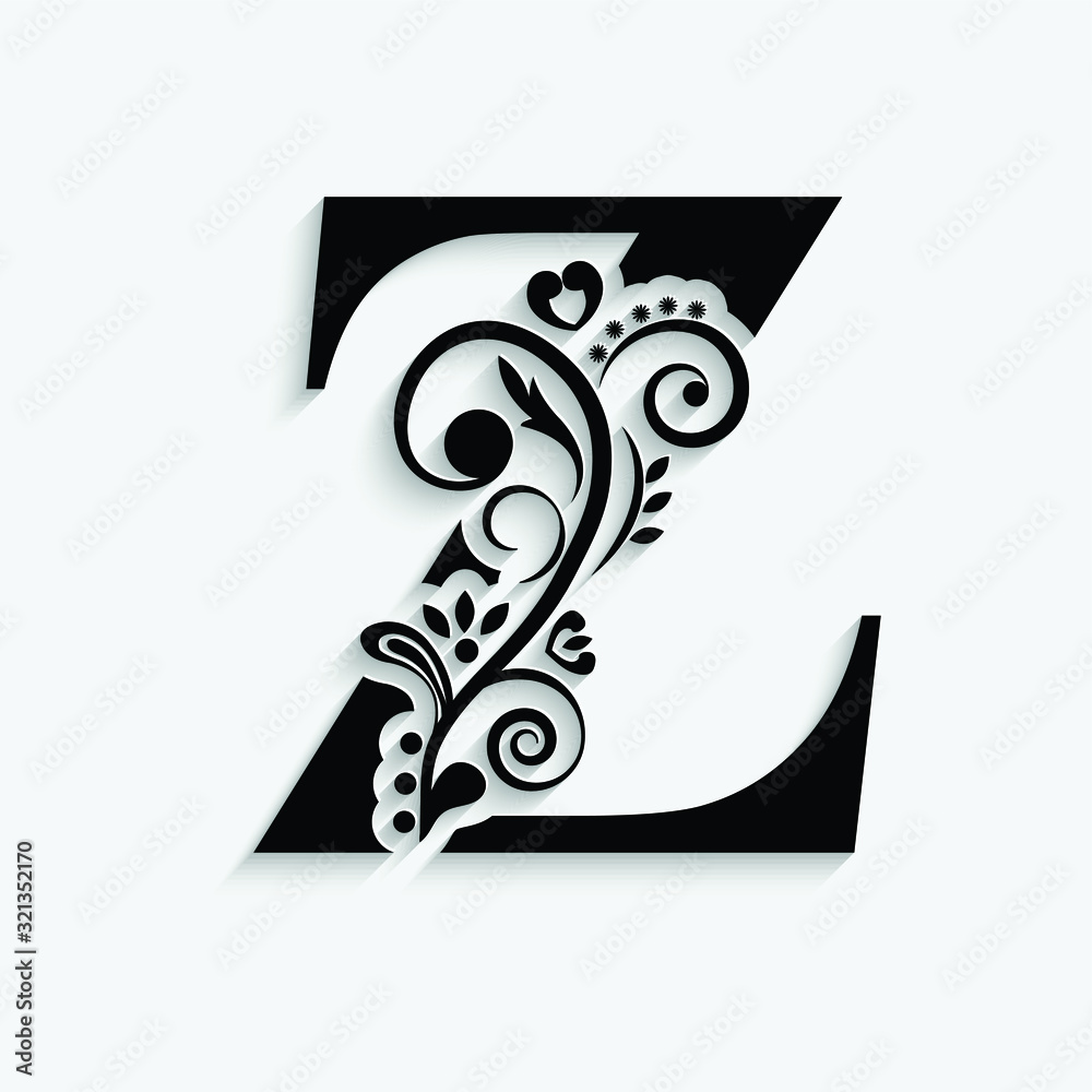 letter Z. Black flower alphabet. Beautiful capital letters with ...
