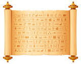 Ancient egyptian papyrus with hieroglyphs. Historical vector pattern from Ancient Egypt. 3d old scroll with script, pharaohs and gods symbols. Ornamen art design, text letter papyrus illustration