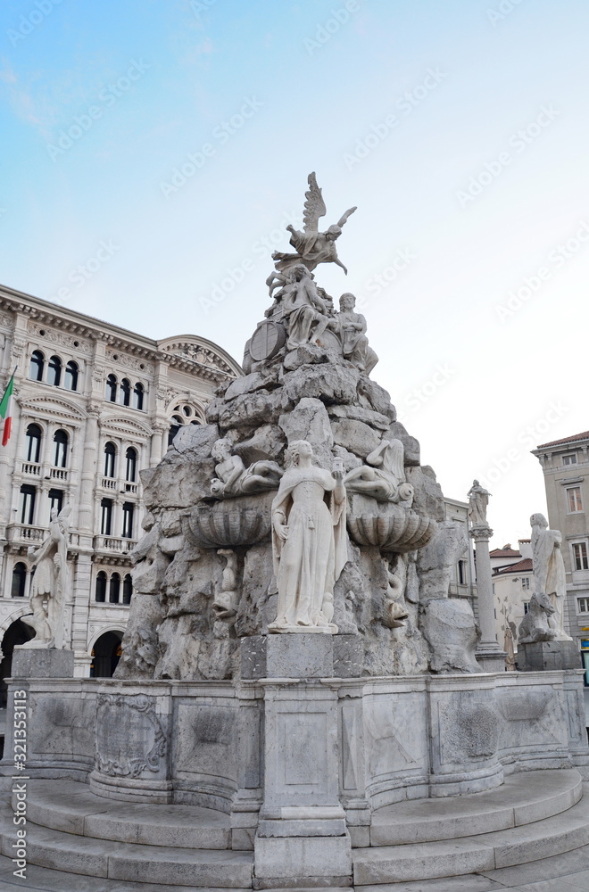 Trieste, Italy - January ‎13, ‎2020 : View of Fontana dei Quattro Continenti