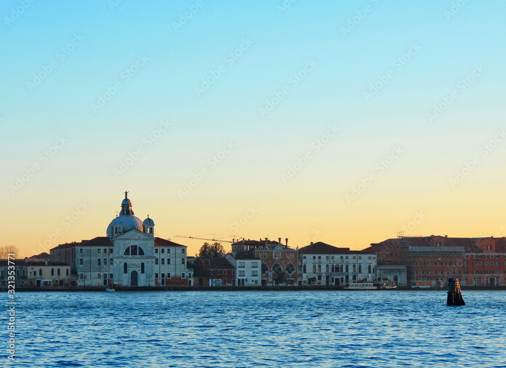 Venice, Italy - January 11, 2020: Santa Maria della Salute is a Roman Catholic church and minor basilica located at Punta della Dogana in the Dorsoduro sestiere.