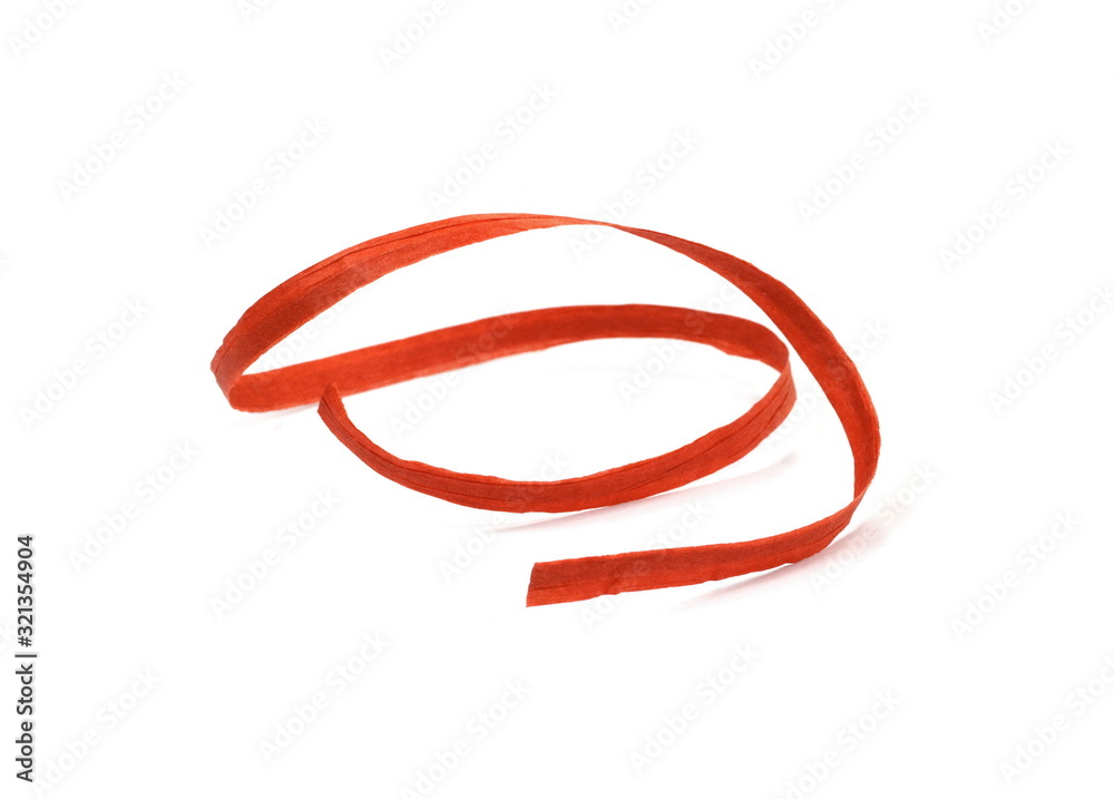 Paper Red ribbon roll isolated on white background