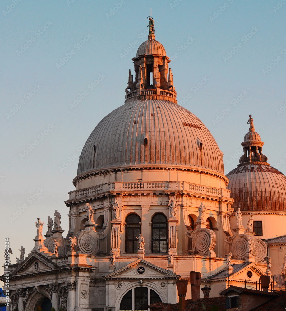 Venice, Italy - January 11, 2020: Santa Maria della Salute is a Roman Catholic church and minor basilica located at Punta della Dogana in the Dorsoduro sestiere.