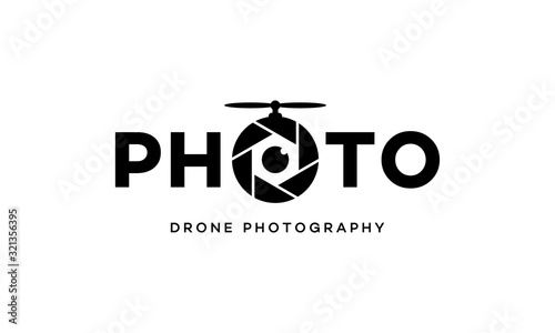 Black Drone Photography photo camera lens eye aerial fly copter wordmark logo design template