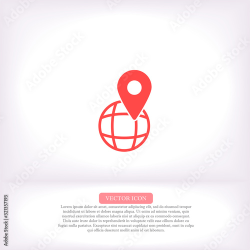 Globe map vector icon , lorem ipsum Flat design