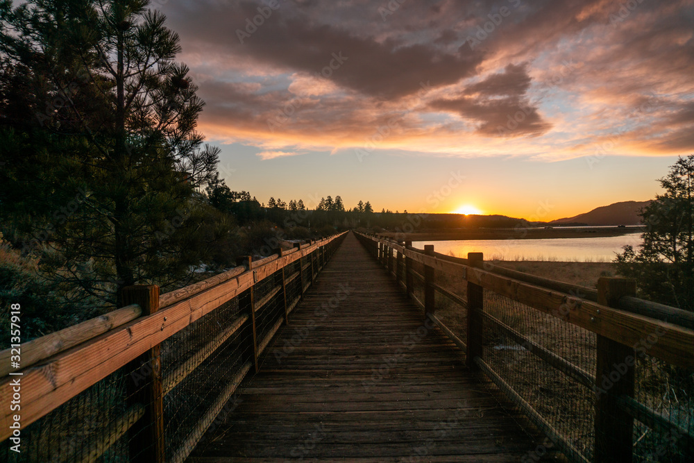 Boardwalk sunset, Big Bear Lake, California, USA