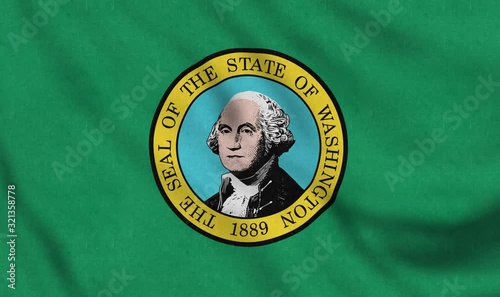 USA Flag of Washington gently waving in the wind seamless loop animation