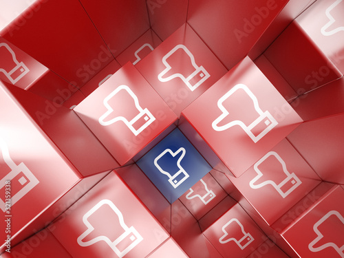 Like and unlike icons, social media concepts, 3d rendering photo