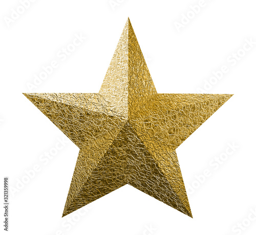 Golden christmas star shiny glitter  isolated on white background with clipping path. Object.