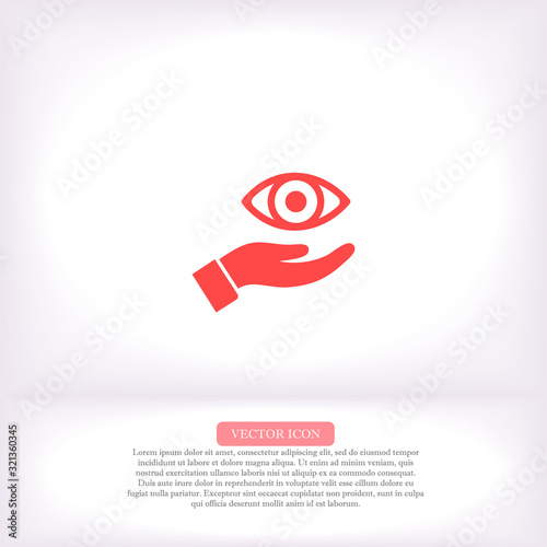the eye icon in the hand icon , lorem ipsum Flat design