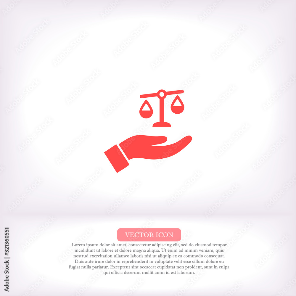 scales in his hand icon , lorem ipsum Flat design