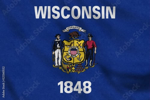 USA Flag of Wisconsin gently waving in the wind seamless loop animation