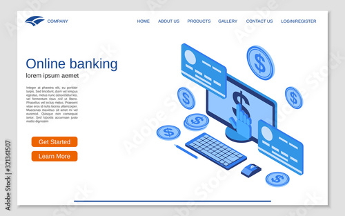 Online banking, money transfer, financial transaction flat 3d isometric vector concept illustration