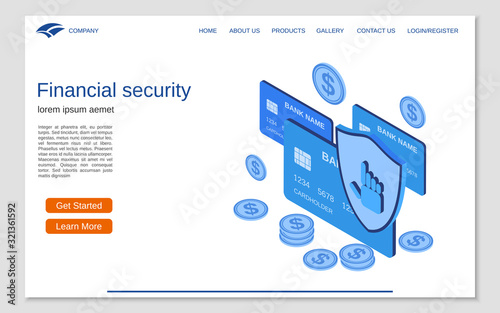 Financial security, online banking, money protection flat 3d isometric vector concept