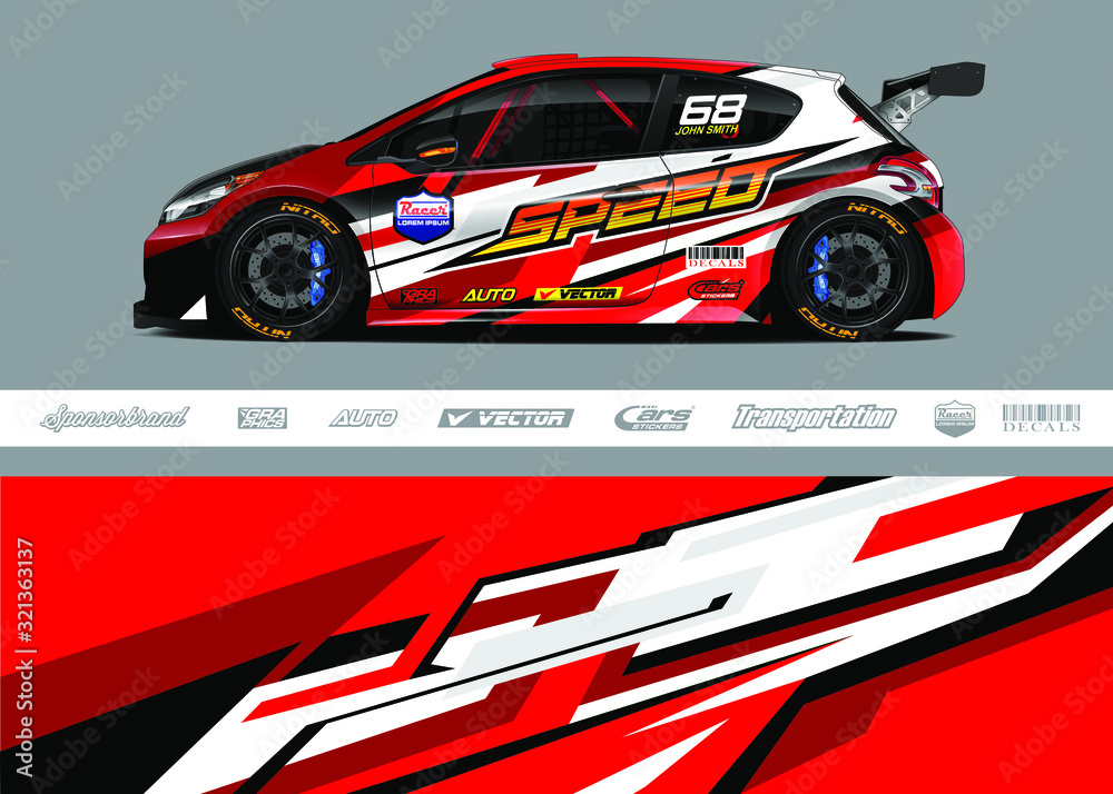 Racing car wrap decal graphic vector kit. Abstract stripe racing background designs for vinyl wrap race car, cargo van, pickup truck, adventure vehicle. Eps 10 Racing car wrap decal graphic vector kit. Abstract stripe racing background designs for vinyl wrap race car, cargo van, pickup truck, adventure vehicle. Eps 10