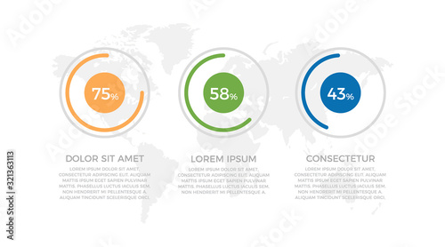 Set of orange and green, blue elements for infographic with world map presentation slides.