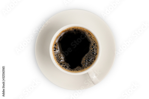 Coffee cup top view isolated on white background, with clipping path.
