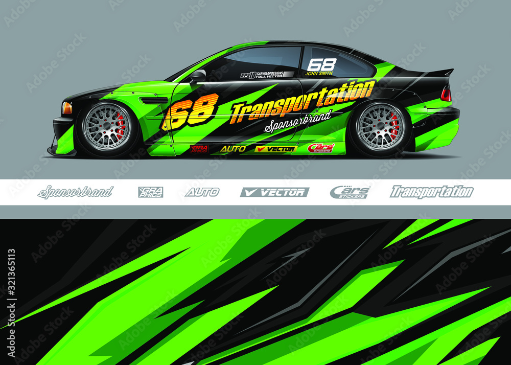 Racing car wrap decal graphic vector kit. Abstract stripe racing background designs for vinyl wrap race car, cargo van, pickup truck, adventure vehicle. Eps 10 Racing car wrap decal graphic vector kit. Abstract stripe racing background designs for vinyl wrap race car, cargo van, pickup truck, adventure vehicle. Eps 10