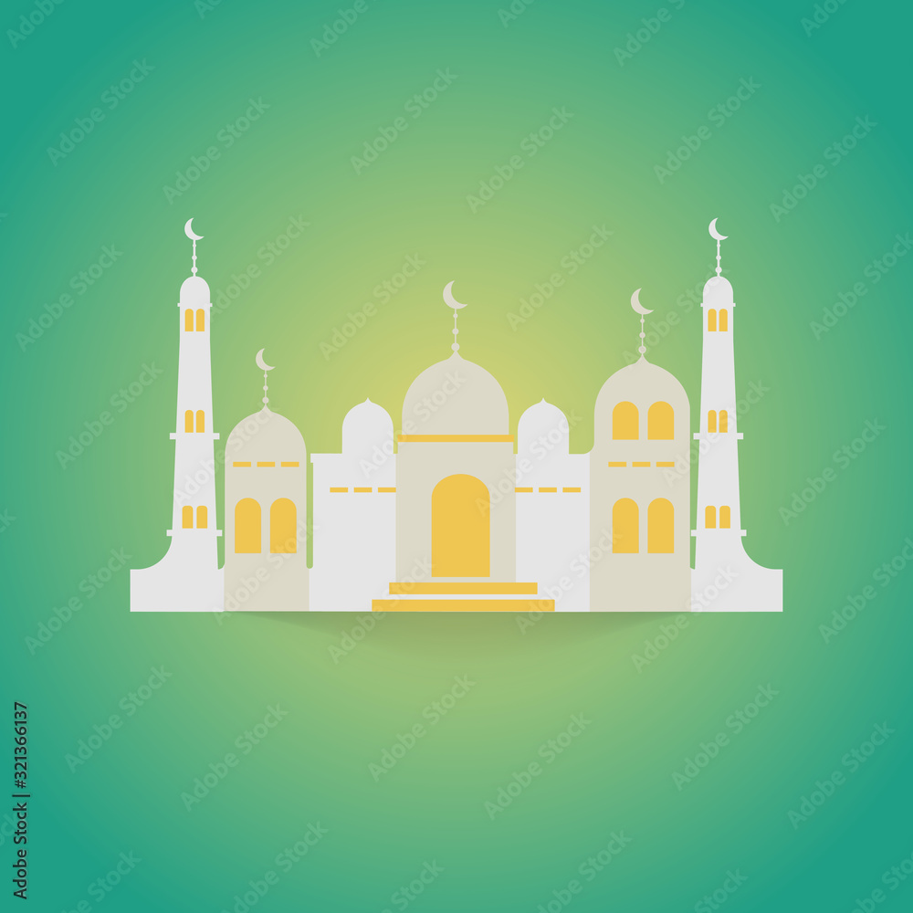 The mosque vector art with paper cut concept for islamic greeting postcard concept