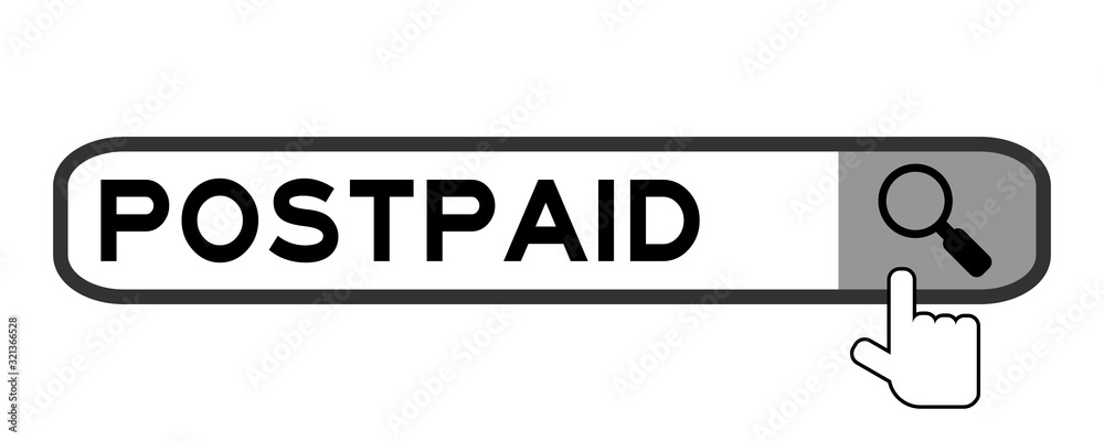 Search box with word postpaid and hand icon over magnifier on white background Search box with word postpaid and hand icon over magnifier on white background
