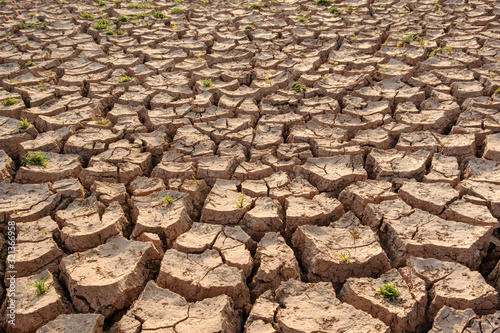 Dry soil results from lack of water.Global warming