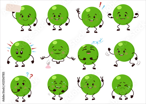 Cartoon character of green peas