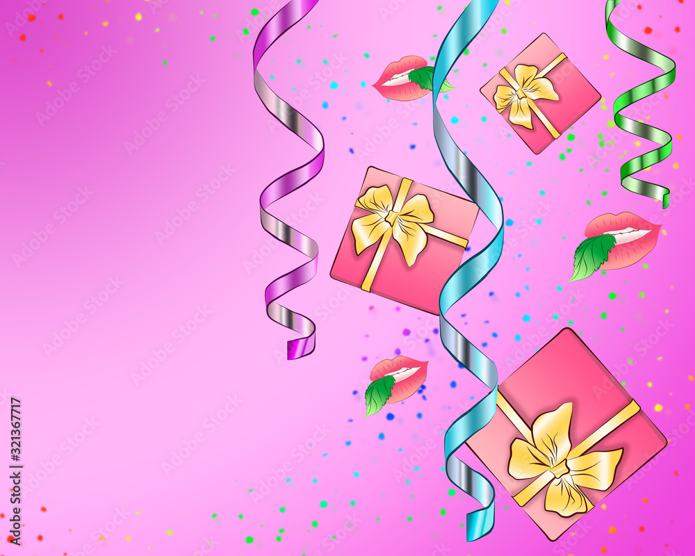 abstract festive background with jelly and ribbon packaging decoration elements