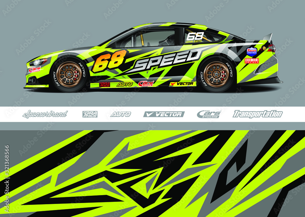 Racing car wrap decal graphic vector kit. Abstract stripe racing background designs for vinyl wrap race car, cargo van, pickup truck, adventure vehicle. Eps 10 Racing car wrap decal graphic vector kit. Abstract stripe racing background designs for vinyl wrap race car, cargo van, pickup truck, adventure vehicle. Eps 10