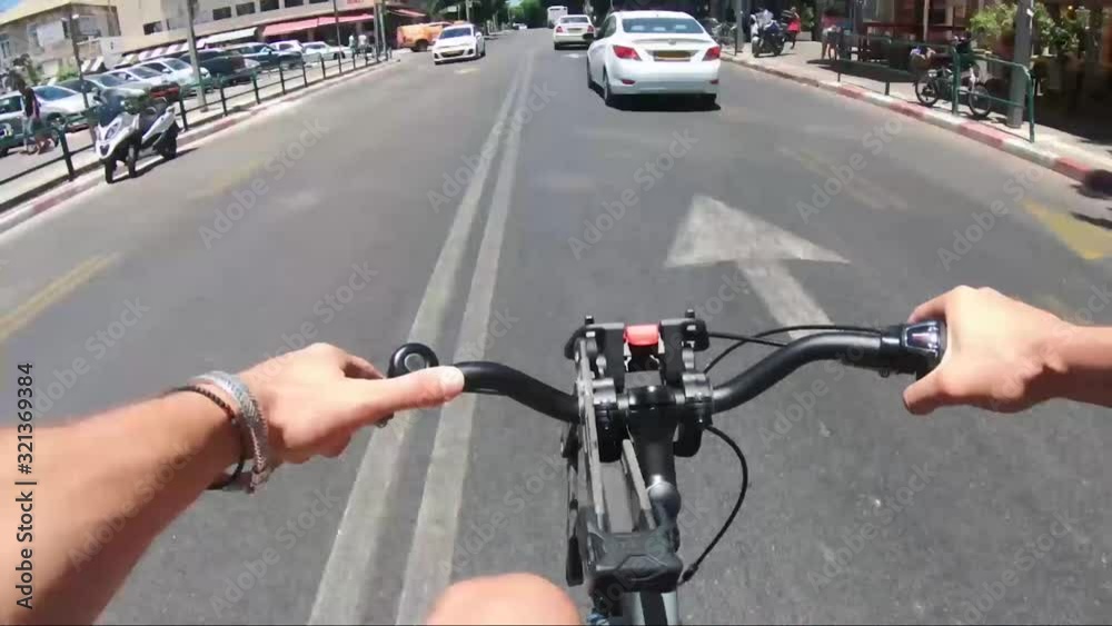 Timelapse riding bicycle from the city center to the beach in Tel Aviv