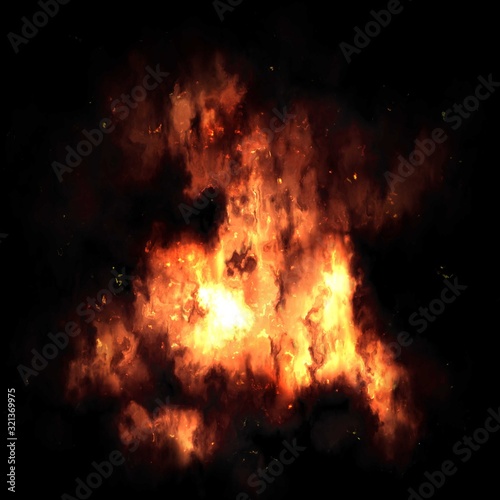 Close up of a fire burning in the dark