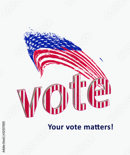 Vote in 3d typograpghy with grunge American flag