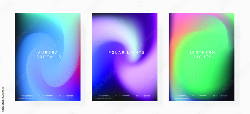 Set of shiny iridescent holographic foil texures for poster and cover design. 