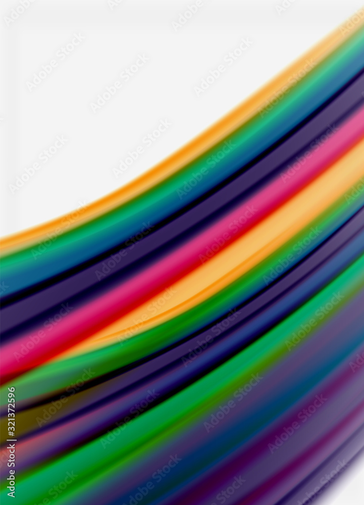Wave lines abstract background, smooth silk design with rainbow style colors. Liquid fluid color waves. Vector Illustration