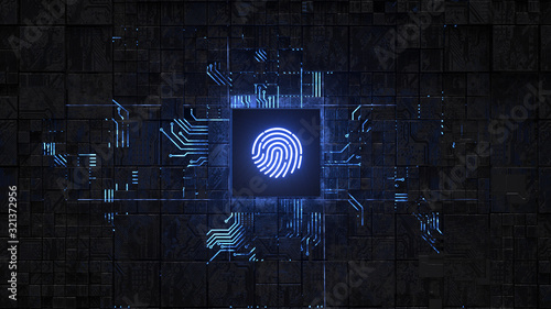 integrated circuit,authentication online, Fingerprint login authorization and cyber security concept. 3d rendering,conceptual image. photo