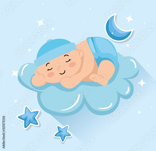 cute little baby boy sleeping in cloud