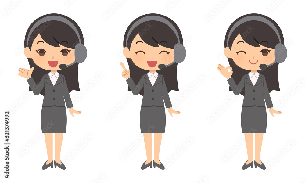 オペレーター女性とふきだしセット オペレーター女性とふきだしセット