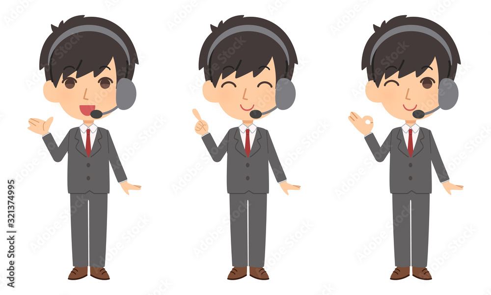 オペレーター男性とふきだしセット オペレーター男性とふきだしセット