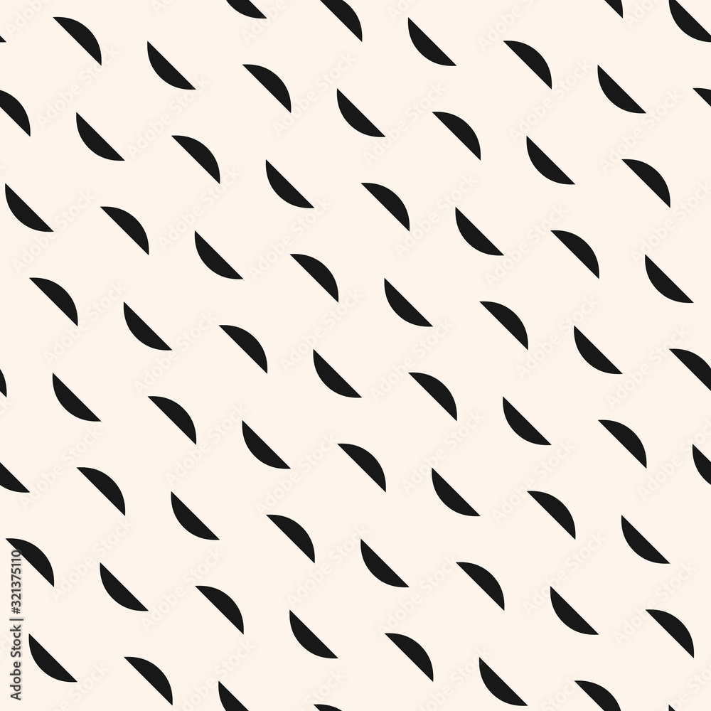 Vector minimalist geometric seamless pattern with small wavy shapes, diagonal curved lines. Simple abstract monochrome minimal texture. Subtle black and white background. Modern repeatable design Vector minimalist geometric seamless pattern with small wavy shapes, diagonal curved lines. Simple abstract monochrome minimal texture. Subtle black and white background. Modern repeatable design