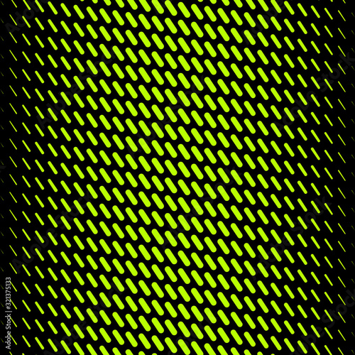 Vector abstract geometric halftone seamless pattern with diagonal dash lines, fade stripes, mesh. Extreme sport style background, urban art. Black and vibrant green minimal texture. Repeat design