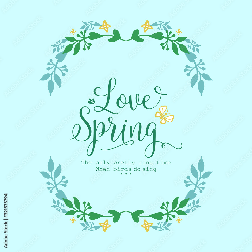 Cute shape of leaf and floral frame, for love spring card design. Vector