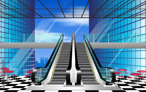 Escalators with glass roof in department stores	