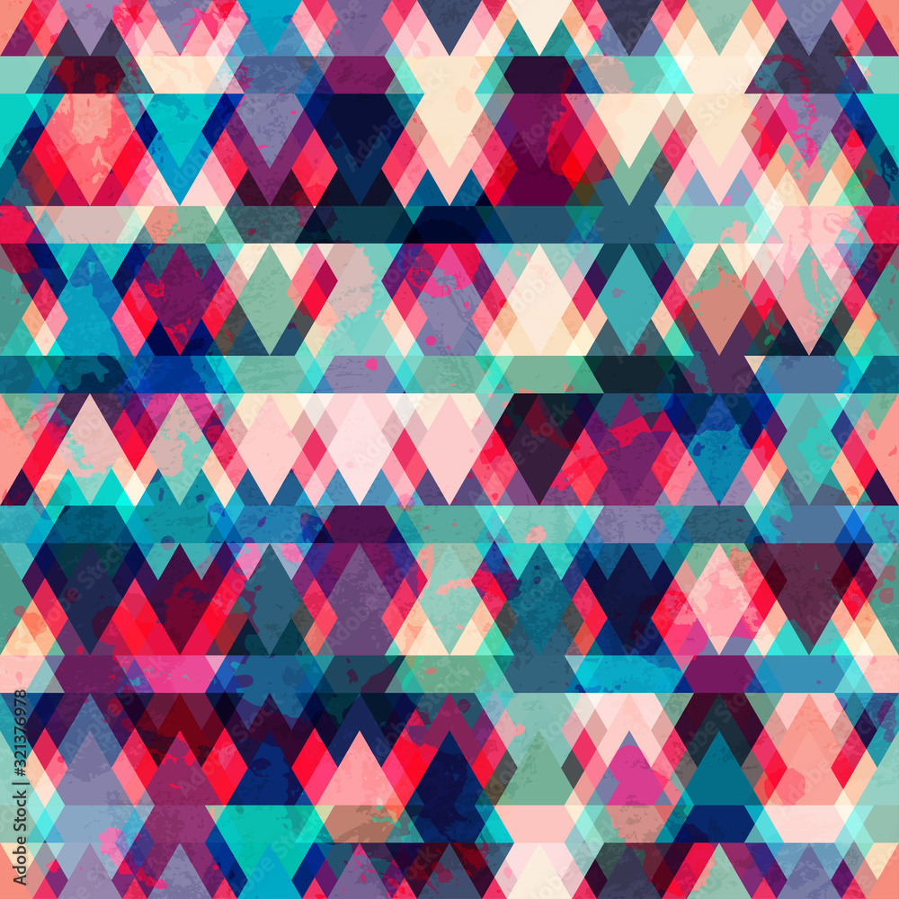 colorful triangle seamless pattern with grunge effect colorful triangle seamless pattern with grunge effect