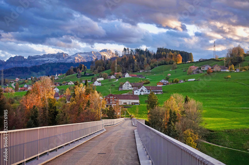 A landscape with mountains.