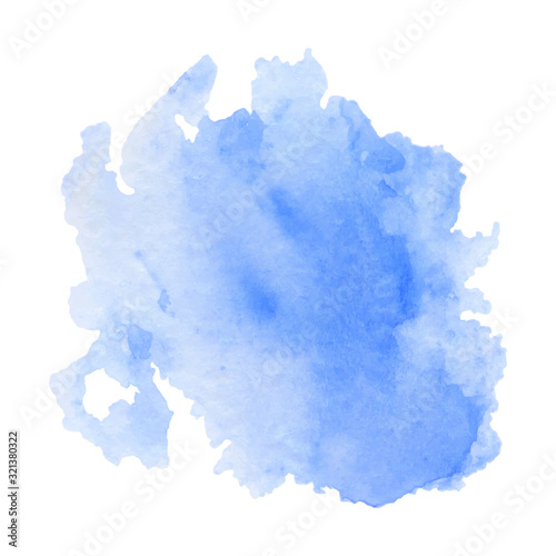 Blue water-colour blot in hand drawn style on white background. Abstract frame background. Vector brush stroke.