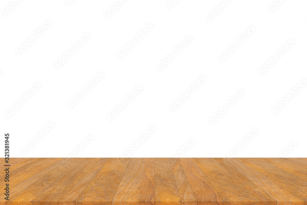 Wood table top isolated on white background. Used for product placement or montage. Wood table top isolated on white background. Used for product placement or montage.